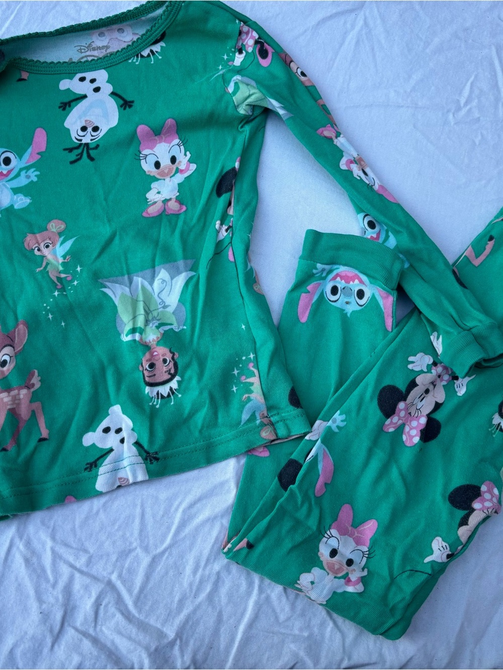 Disney Girls Green Character Pajama Set with Daisy, Minnie & Friends